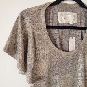 NWT Anthropologie Black & Gold Shimmer Flutter Tee
